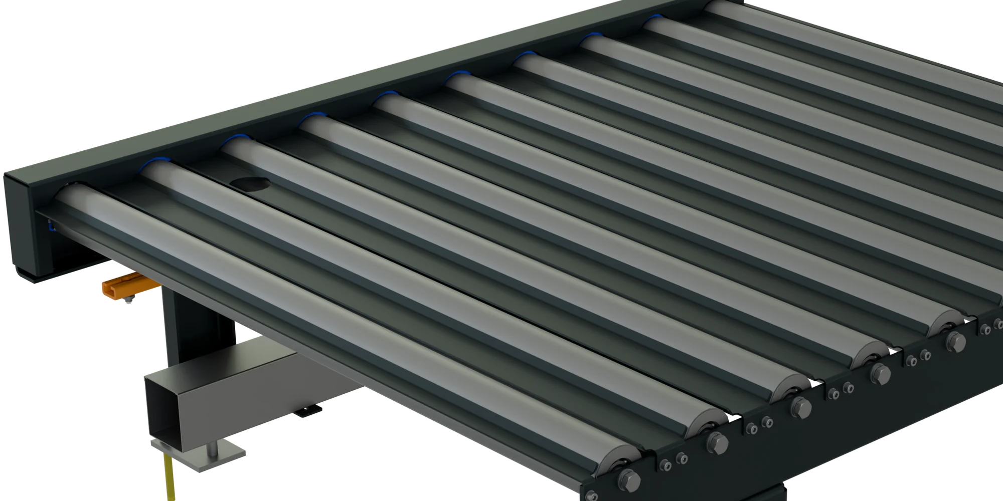 Rollenbett des Rollenförderers von oben, CAD-Rendering